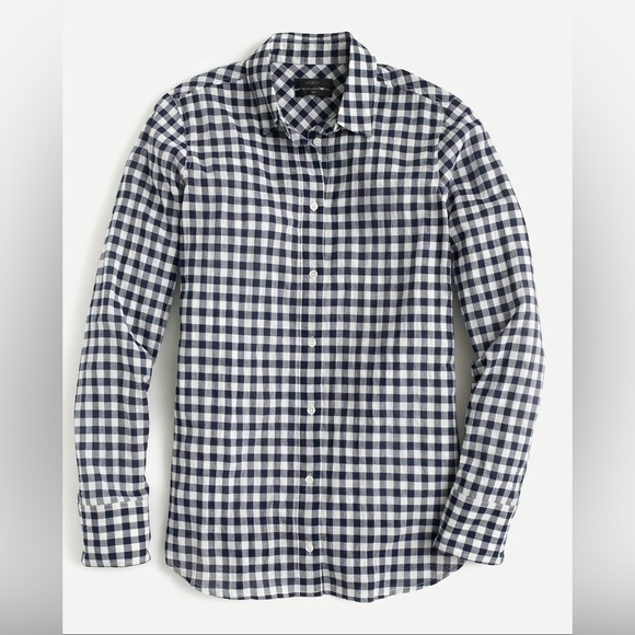 J. Crew Gingham navy blue and white button down long sleeve shirt - Picture 2 of 9
